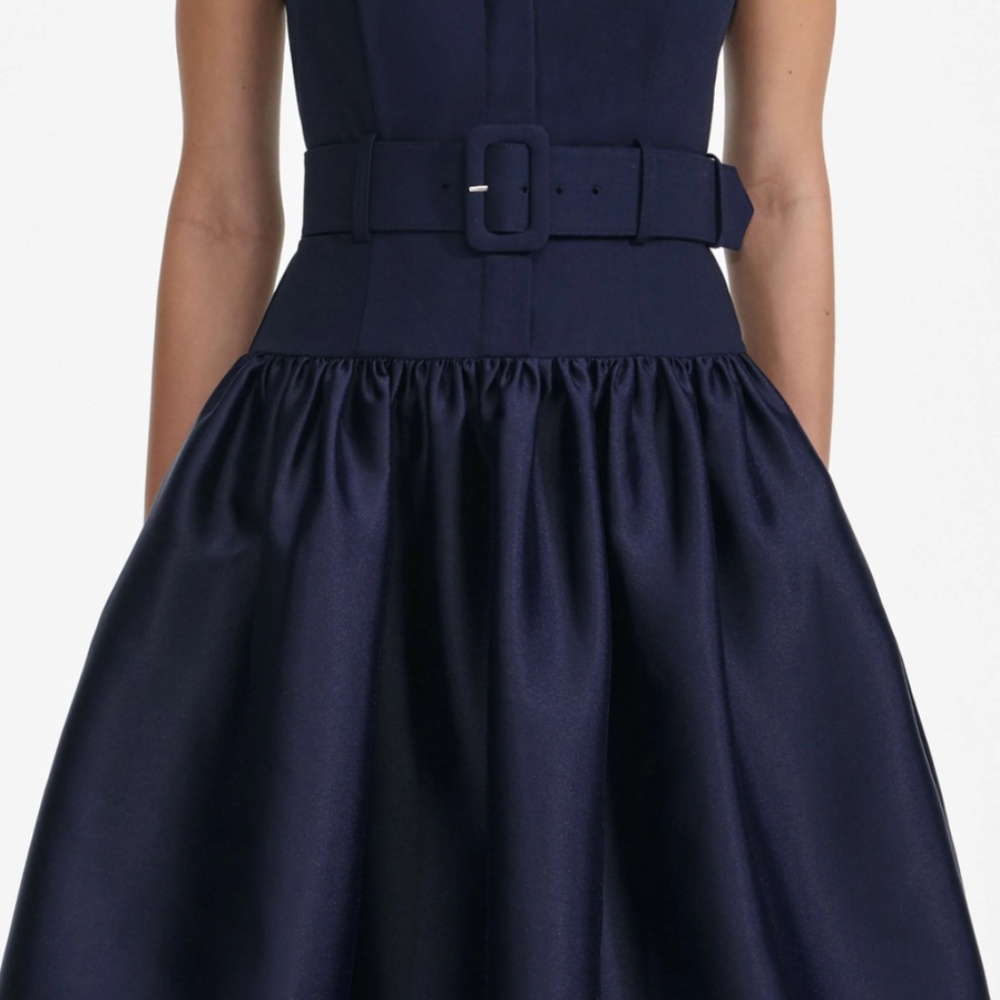 self-portrait Navy Belted Twill Midi Dress 2026 - Size US4 - MSRP $560 - NWT - Picture 8 of 9